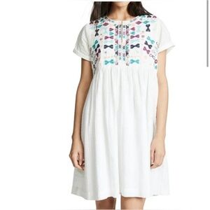 ROLLER RABBIT Sylvie Dress White Embroidered Cotton Boho Dress Size Small